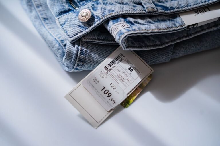 Close-up of a clothing care tag listing the fabric's fiber blend percentages