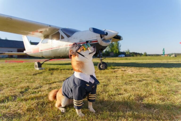 A soft-sided pet carrier tucked under an airplane seat in the cabin