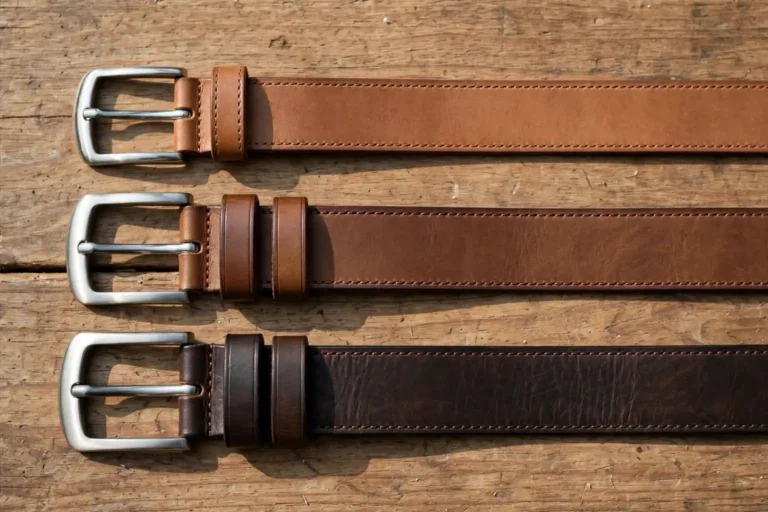 Three leather belts of different widths laid side by side