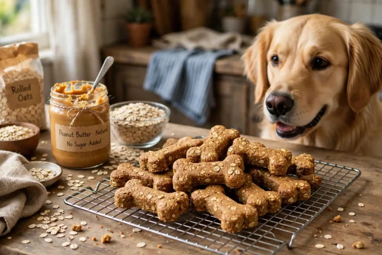 Freshly baked homemade dog treats cooling on a rack