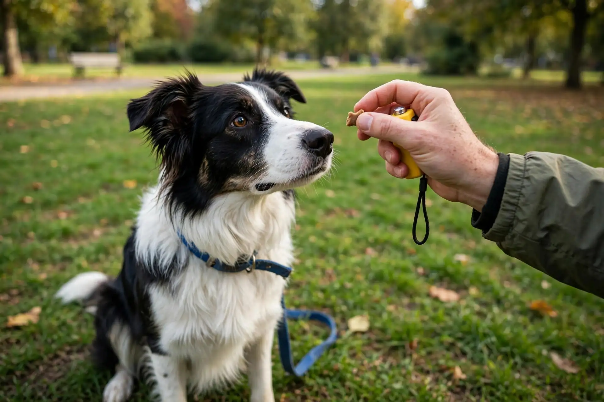 Dog receiving a treat from its owner during a training session